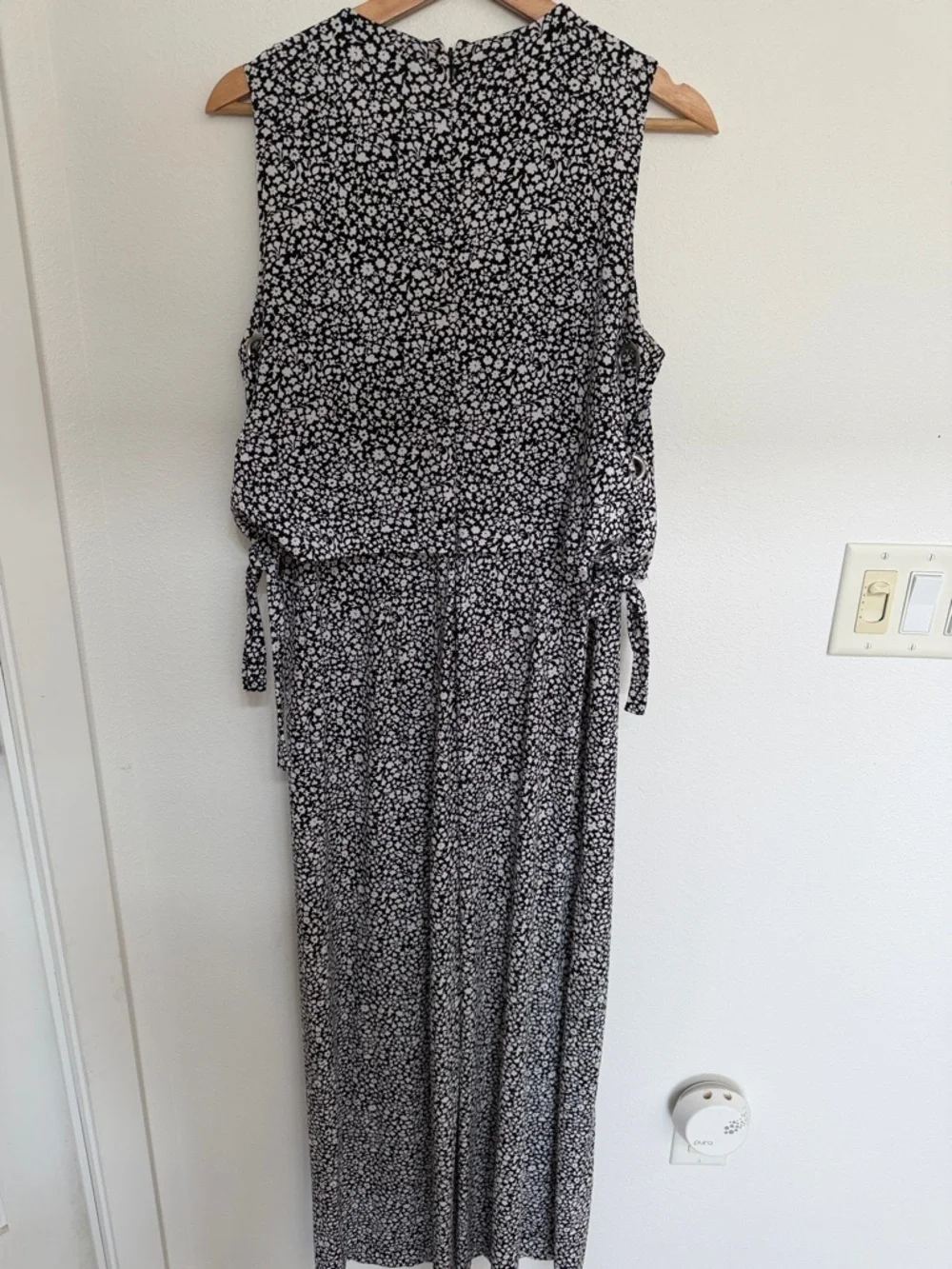 Michael Kors Black and White Floral Sleeveless Jumpsuit with Side Tie